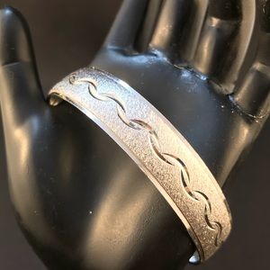 Vintage Trifari etched silver tone bangle bracelet